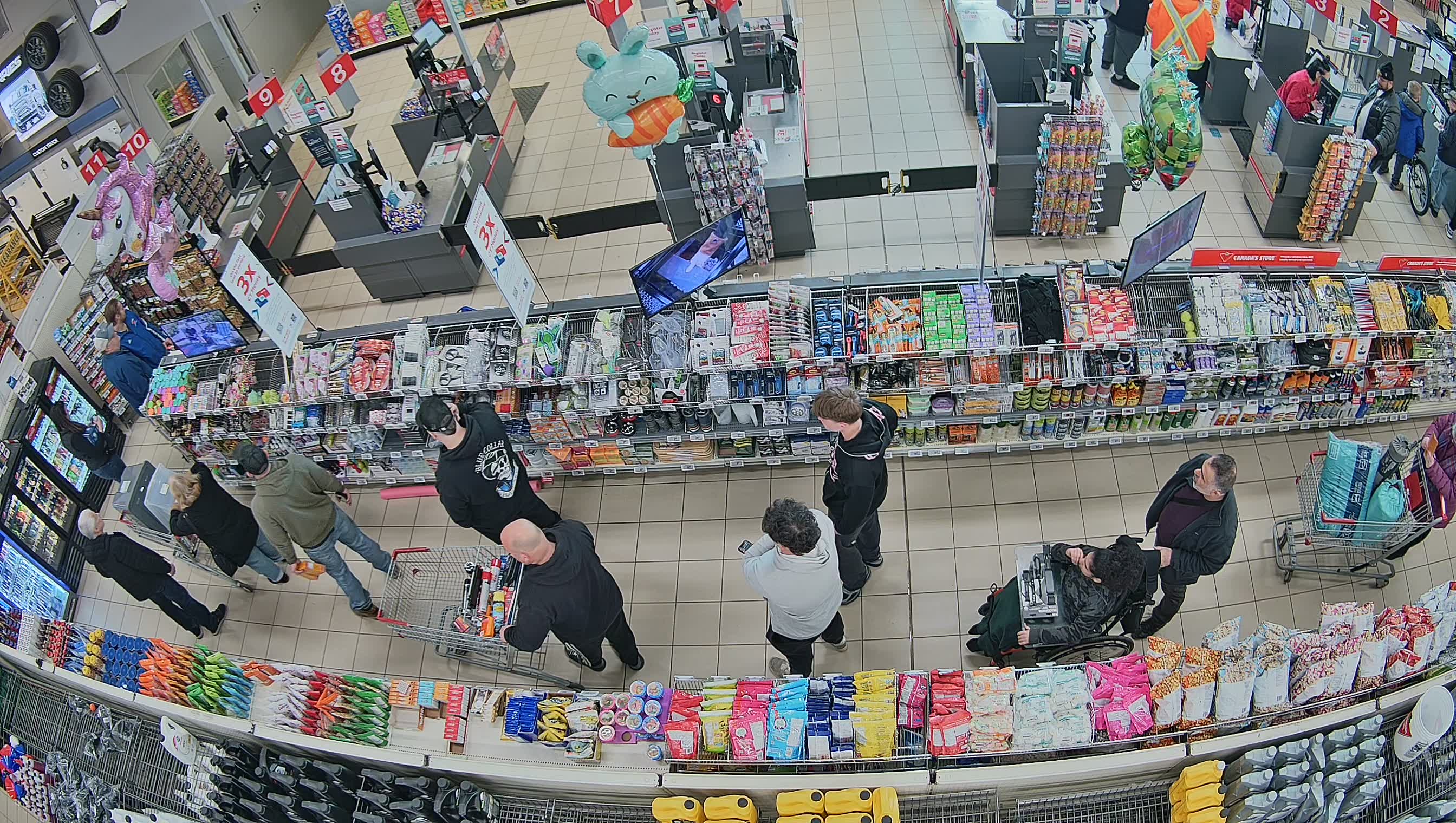 Overhead view of checkout area